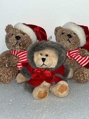 Vintage Sears Plush Holiday Bear Trio - Red and Tan Christmas Bears